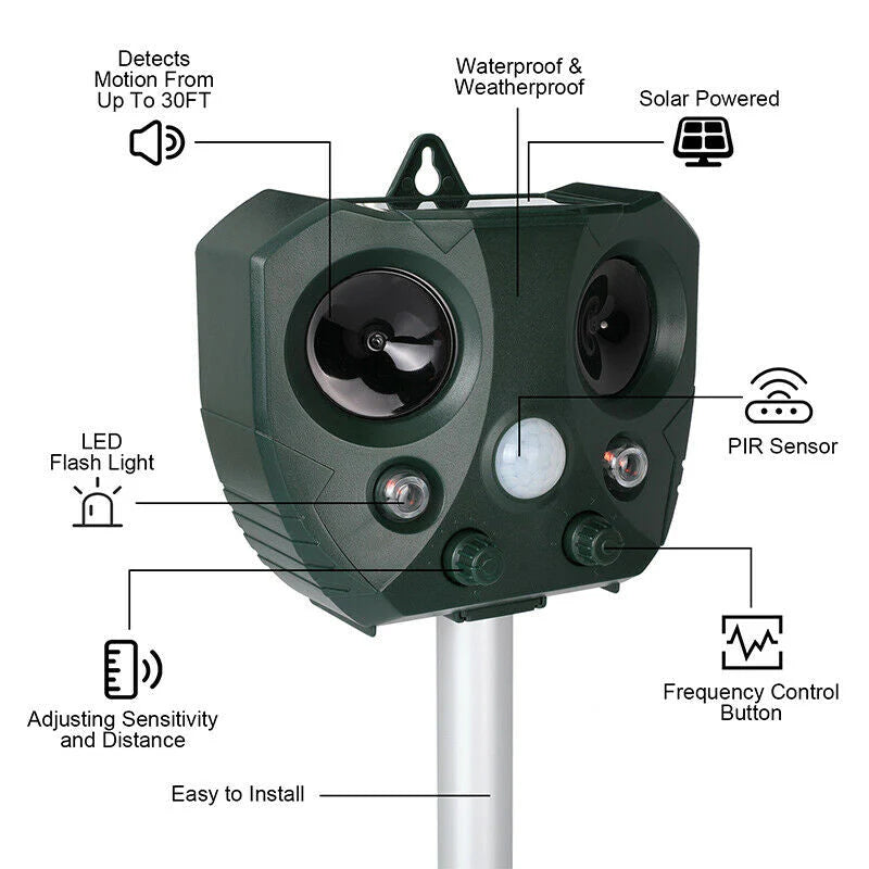 Ultrasonic Bird + Pest Repeller Solar Powered - Long Range