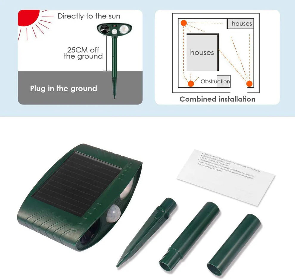 Cat Outdoor Solar Ultrasonic Repeller - Get Rid of Cats in 48 Hours