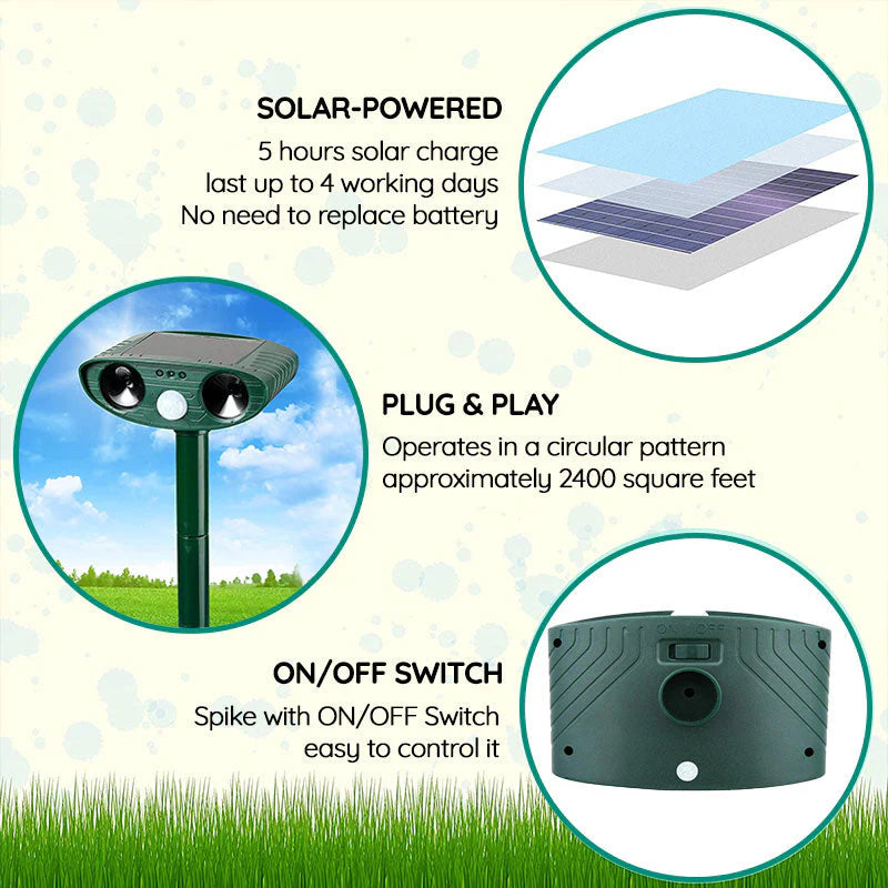 Ultrasonic Bird + Pest Repeller Solar Powered - Long Range