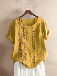 Cotton Linen Embroidery Tops for Women