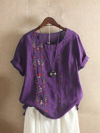 Cotton Linen Embroidery Tops for Women