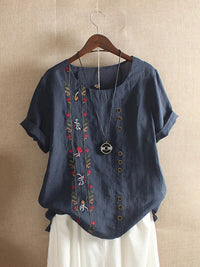 Cotton Linen Embroidery Tops for Women