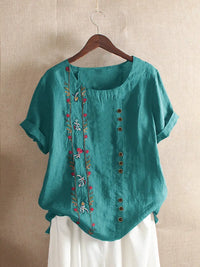 Cotton Linen Embroidery Tops for Women